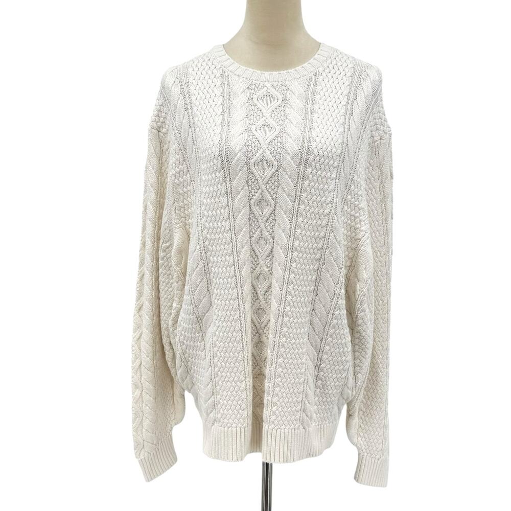 Crown & Ivy Off White Cream Long Sleeve Chunky Cable Knit Pullover Sweater